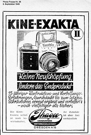 Kine Exakta II-Anzeige 1949